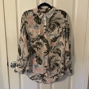 Equipment Silk Tropical Print Button-Up Blouse (M)